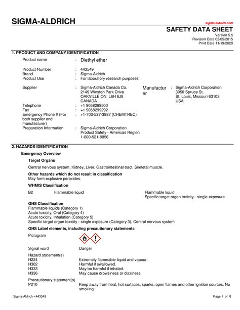 Sigma-Aldrich - 251275 Page 1 of 9 The life science business of Merck KGaA, Darmstadt, Germany operates as MilliporeSigma in the US and Canada SAFETY DATA SHEET Version 6.20 Revision Date 03/21/2023 Print Date 02/24/2024 SECTION 1: Identification of the substance/mixture and of the company/undertaking 1.1 Product identifiers